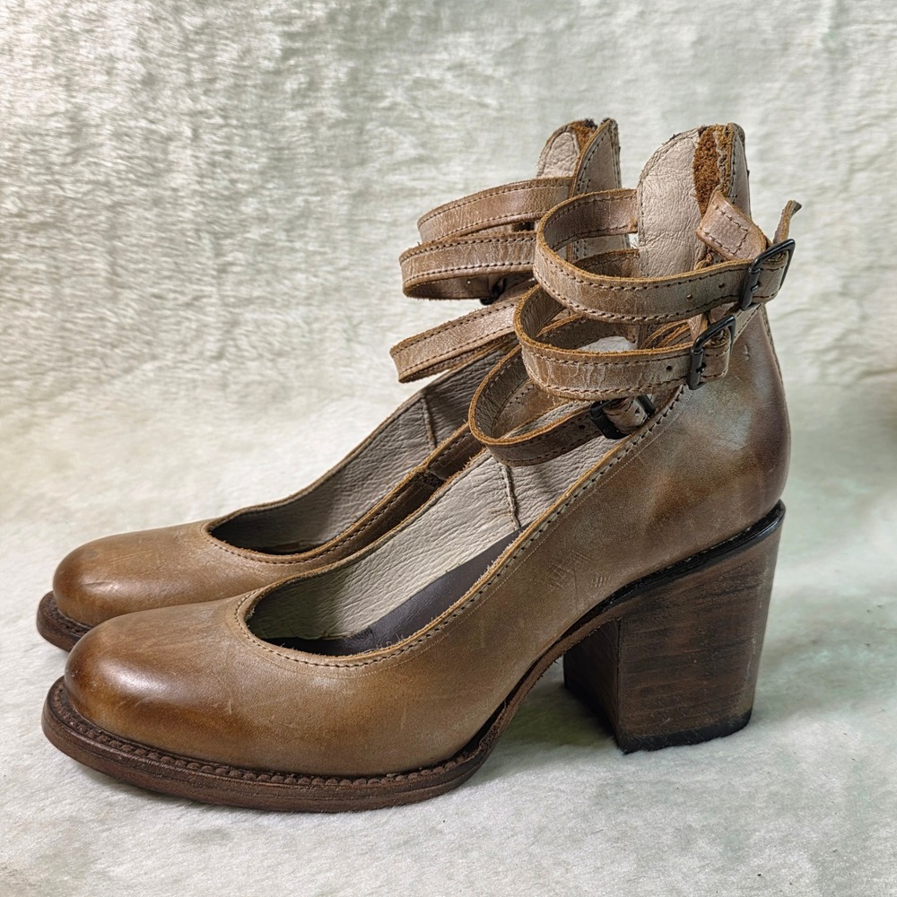 Freebird by Steven Randi Leather Triple Ankle Strap Heels Brown Womens 6 Worn 1X